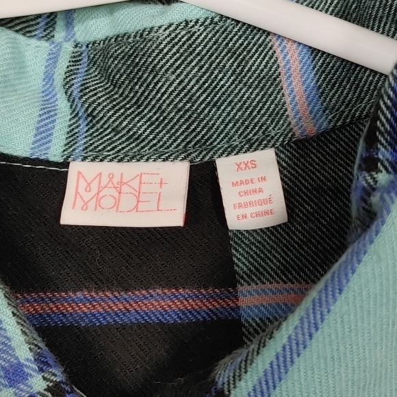 Make + Model Aqua Plaid Flannel Button Down Shirt Size XXS - Picture 7 of 9